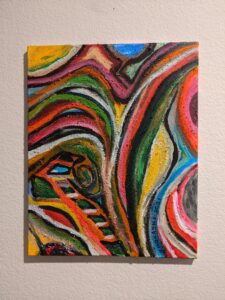 Read more about the article “Mystical Explosion”, Unknown Size, Acrylic and Pebbles on Canvas
